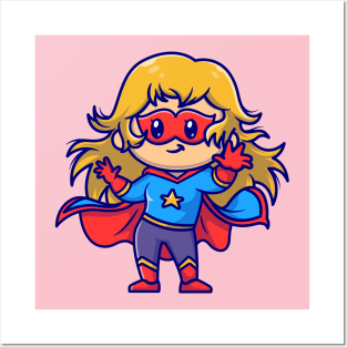 Cute Superhero Girl Cartoon Posters and Art